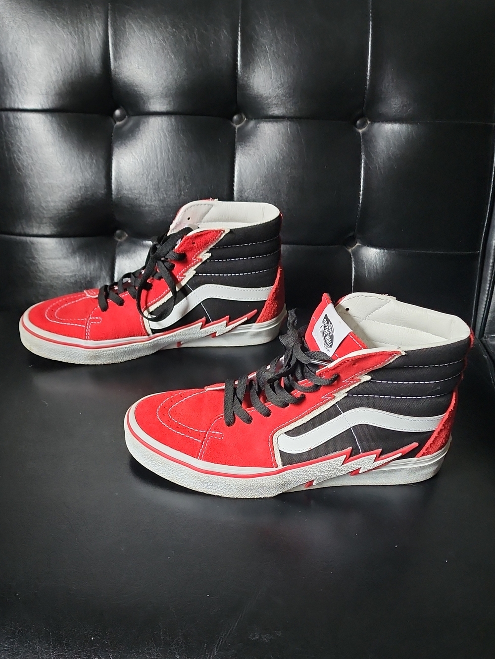 Vans Sk8-Hi Bolt Racing Red Black Lightning Bolt High Top Skate Sneakers 8.5 - Picture 12 of 12